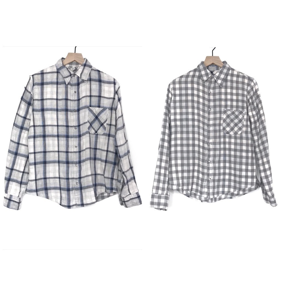 AMERICAN COLORS Reversible Plaid Gingham Button Up XS